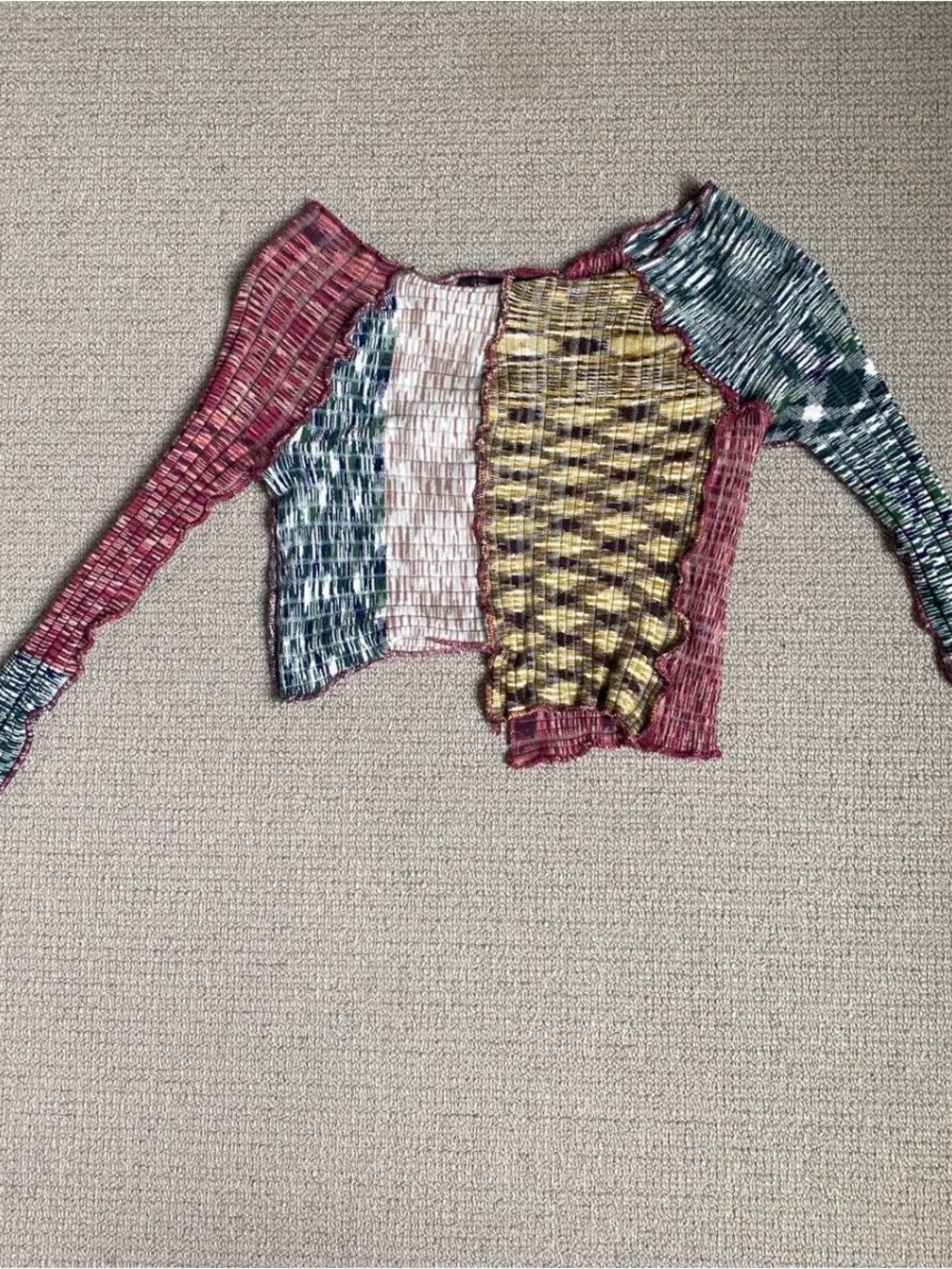 Urban Outfitters Asymmetrical Ribbed Long-sleeve knit patchwork multicolor top S